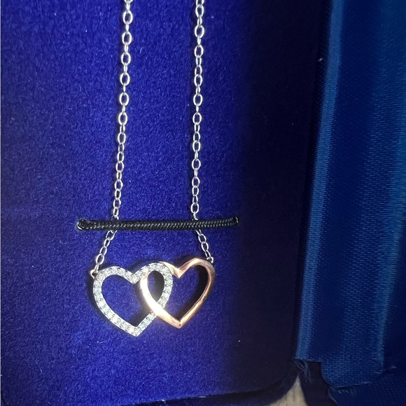Diamond Classics Jewelry - Diamond Classics Sterling Silver and Rose Gold Plated Double Heart Necklace